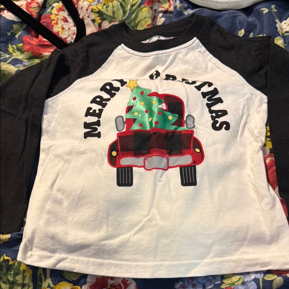 Holiday Time Black and White Long Sleeve Tee with Festive Design